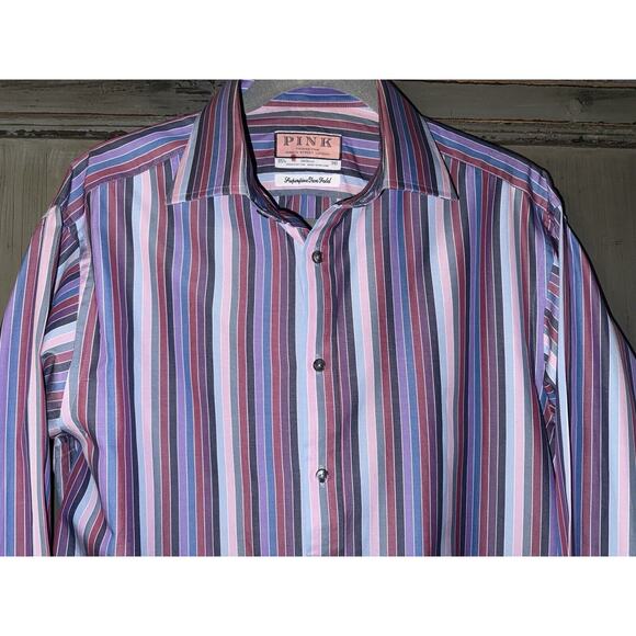 Thomas Pink 15.5 / 36 Cuff Magenta Blue Purple Striped Superfine Two Fold Shirt - Picture 7 of 7